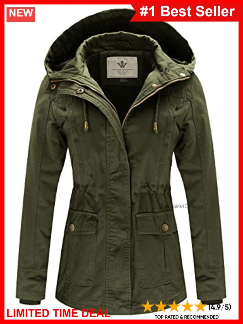 WenVen Women's Cotton Military Anorak Jacket Slim Fit Utility Coat